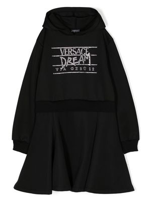Versace Kids rhinestone-embellished hooded dress - Black