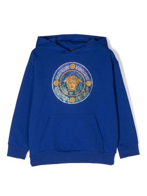 Versace Kids rhinestone-embellished Medusa hoodie - Blue