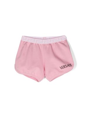 Versace Kids rhinestone-logo cotton shorts - Pink