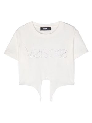 Versace Kids rhinestone-logo cotton T-shirt - White