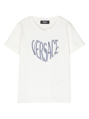 Versace Kids rhinestoned logo-embossed T-shirt - White