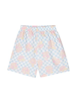 Versace Kids Rose Contrasto Kids-print cotton shorts - Blue