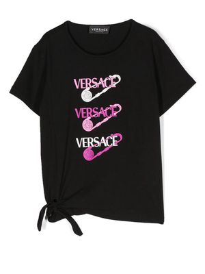 Versace Kids Safety Pin-logo cotton T-shirt - Black