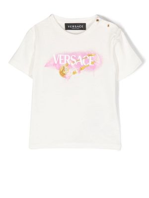 Versace Kids Safety Pin logo-motif T-shirt - White