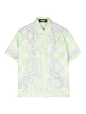 Versace Kids silk baroque-check shirt - Green