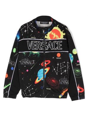 Versace Kids space-print cotton zipped cardigan - Black