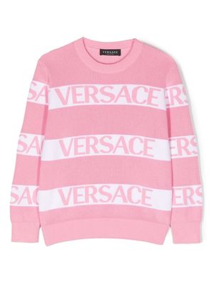 Versace Kids striped logo-intarsia jumper - Pink