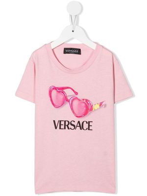Versace Kids sunglasses-print cotton T-shirt - Pink