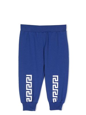 Versace Kids tapered Greca-print track pants - Blue