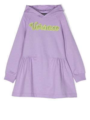 Versace Kids textured-logo hooded dress - Purple