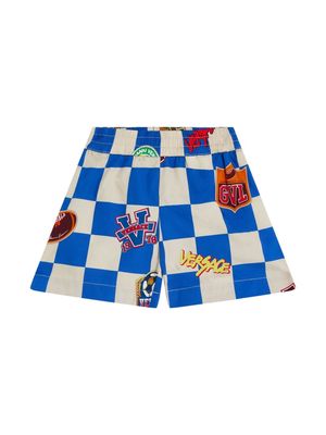 Versace Kids Varsity-print cotton shorts - Blue