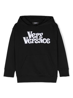 Versace Kids Very Versace-embroidery hooded cotton sweatshirt - Black