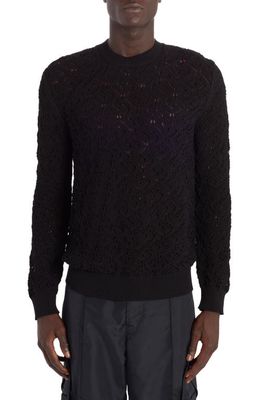 Versace La Greca Crochet Lace Crewneck Sweater in Black