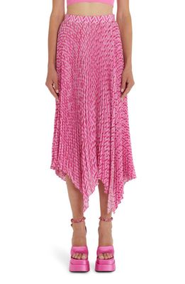 Versace La Greca Handkerchief Hem Crêpe de Chine Midi Skirt in Pink/Fuchsia