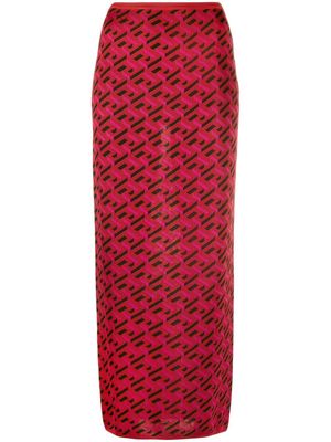 Versace La Greca intarsia-knit midi skirt - Red