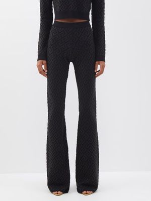 Versace - La Greca-jacquard Kickflared Wool-blend Trousers - Womens - Black
