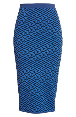Versace La Greca Jacquard Midi Skirt in Blue