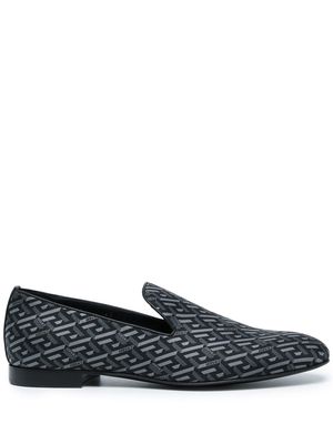 Versace La Greca jacquard twill slippers - Blue