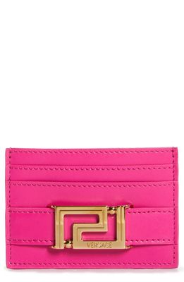 Versace La Greca Leather Card Case in Glossy Pink/Versace Gold