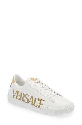 Versace La Greca Logo Low Top Sneaker in White/Gold