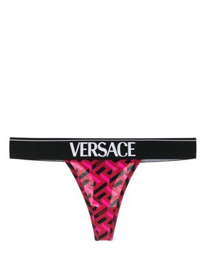 Versace La Greca logo-waistband thong - Red