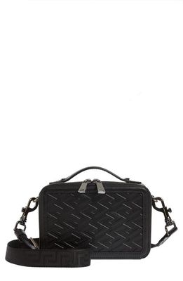 Versace La Greca Monogram Embossed Leather Camera Bag in Black