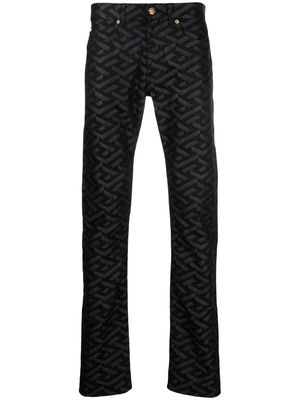 Versace La Greca-print slim-fit denim jeans - Black