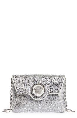 Versace La Medusa Crystal Encrusted Wallet on a Chain in Optical White/Palladium