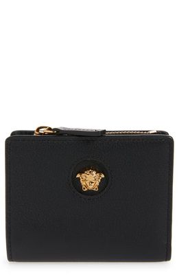 Versace La Medusa Leather Wallet in Black-Versace Gold