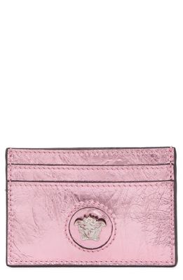 Versace La Medusa Metallic Leather Card Case in Baby Pink New/Palladium