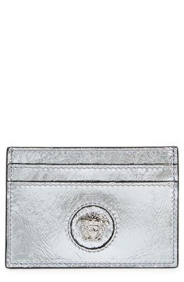 Versace La Medusa Metallic Leather Card Case in Silver/Palladium
