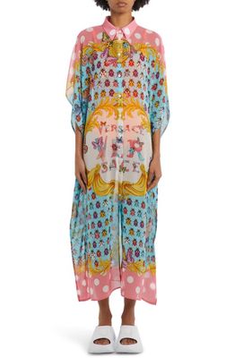 Versace La Vacanza Mixed Print Caftan Cover-Up Dress in Pink/Light Blue/Ivory
