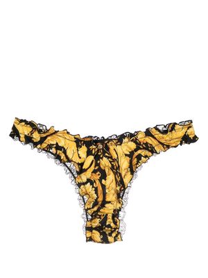 Versace lace-panel silk thong - Yellow