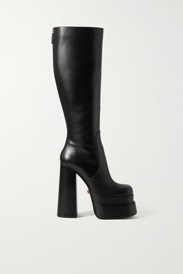 Versace - Leather Platform Knee Boots - Black