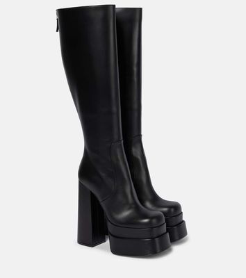 Versace Leather platform knee-high boots