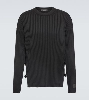Versace Leather-trimmed knit wool sweater