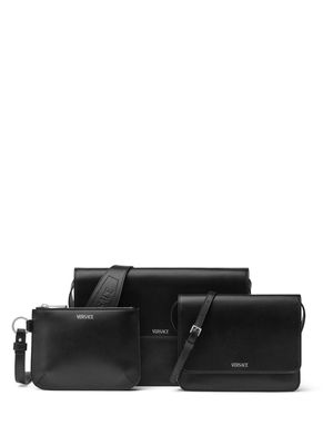 Versace logo-appliqué leather shoulder bag - Black