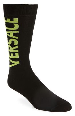 Versace Logo Crew Socks in Black/Lime