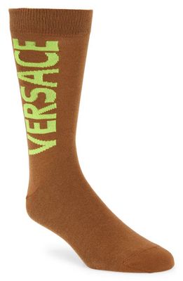 Versace Logo Crew Socks in Toffee/Yellow Fluo