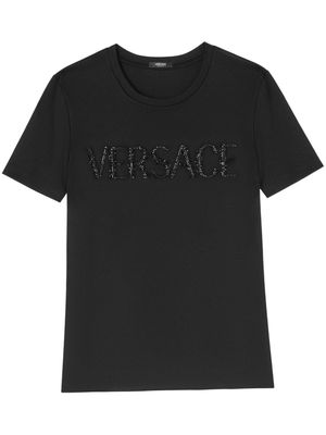 Versace logo crystal-embellished cotton T-shirt - Black