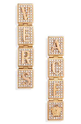 Versace Logo Drop Earrings in Versace Gold/Crystal