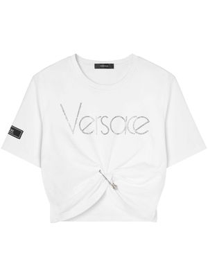 Versace logo-embellished cropped cotton T-shirt - White