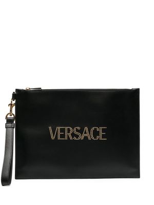Versace logo-embellished zipped clutch bag - Black