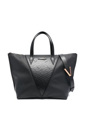 Versace logo-embossed leather tote bag - Black