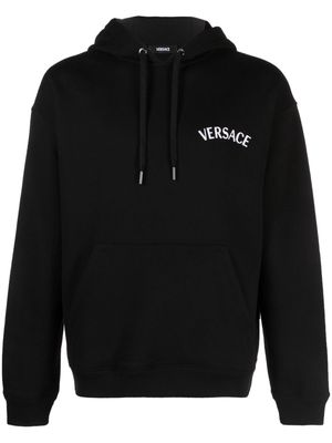 Versace logo-embroidered cotton hoodie - Black