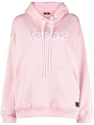 Versace logo-embroidered cotton hoodie - Pink