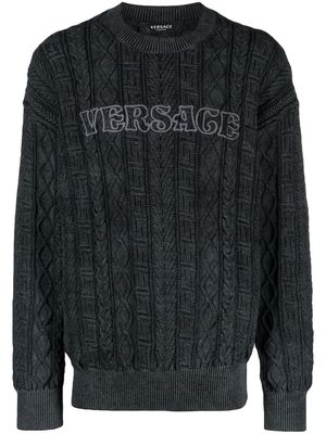 Versace logo-embroidered crew neck jumper - Black