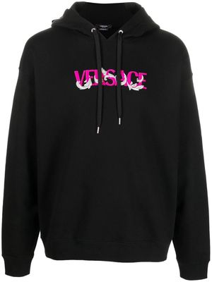Versace logo-embroidered drawstring hoodie - Black
