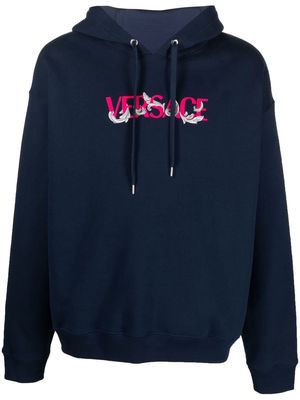 Versace logo-embroidered drawstring hoodie - Blue