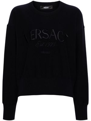 Versace logo-embroidered fine-knit jumper - Blue